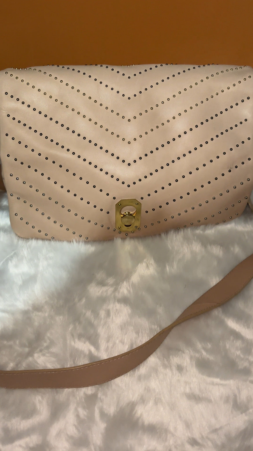 Stuart Weitzman pink leather studded shoulder bag