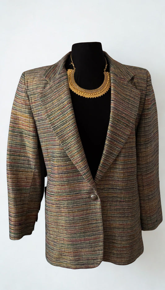 Textured Pinstripe Tweed Blazer
