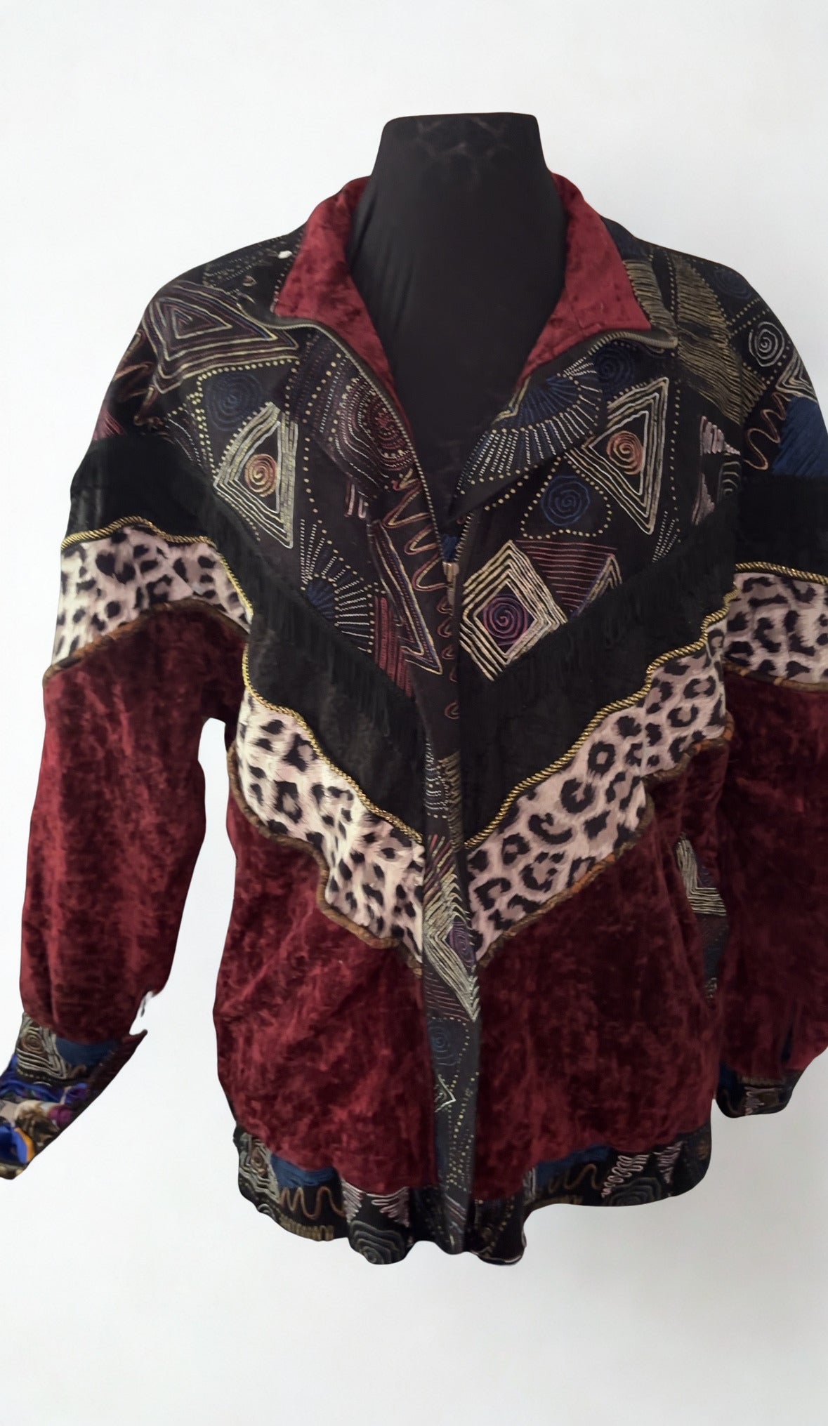 Burgundy Velvet & Animal Print Jacket