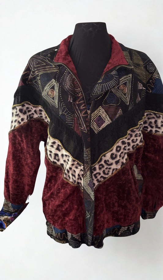 Burgundy Velvet & Animal Print Jacket