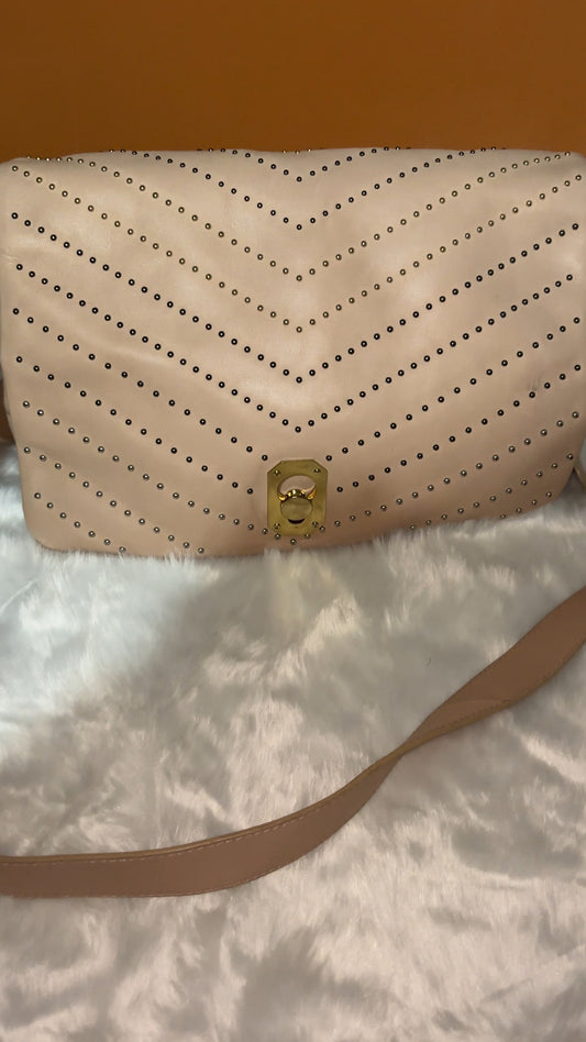 Stuart Weitzman pink leather studded shoulder bag