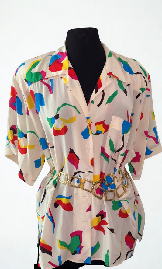 Abstract Geo-Print Button-Up